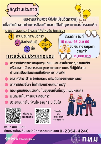 ประชาสัมพันธ์และเข้าร่วมการประกวดนวัตกรรมด้านการป้องกันและแก้ไขปัญหายาและสารเสพติด