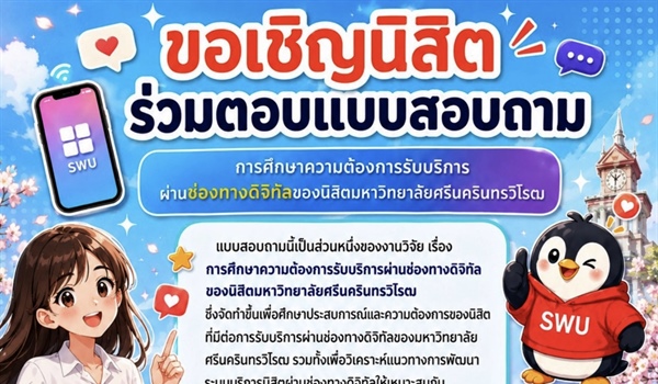 ขอความอนุเคราะห์ประชาสัมพันธ์การตอบแบบสอบถามงานวิจัย - ขอเชิญนิสิตร่วมตอบแบบสอบถาม